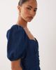 Nobody's Child Petite Nobody's Child Petite Tulla denim sweetheart neckline puff sleeve mini dress in dark blue - 3