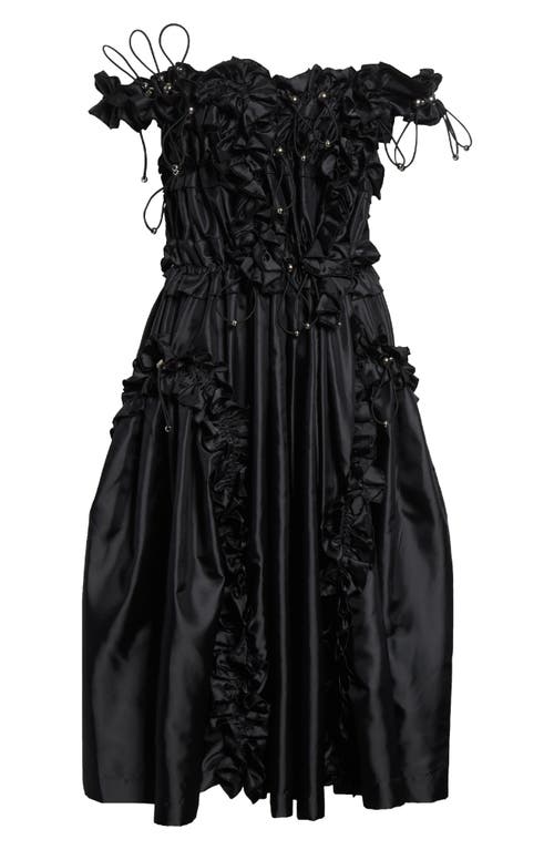 Noir Kei Ninomiya - Drawcord Ruffle Off the Shoulder Satin Midi Dress
