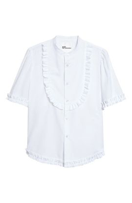Noir Kei Ninomiya Noir Kei Ninomiya Ruffle Trim Cotton Broadcloth Button-Up Shirt