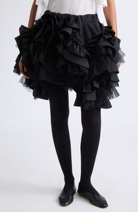 Noir Kei Ninomiya Noir Kei Ninomiya Ruffled Wool & Tulle Miniskirt