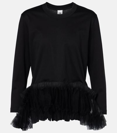 Noir Kei Ninomiya Noir Kei Ninomiya Tulle-trimmed cotton jersey top