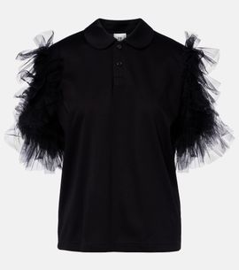 Noir Kei Ninomiya Noir Kei Ninomiya Tulle-trimmed cotton polo shirt