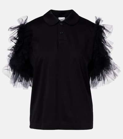 Noir Kei Ninomiya Noir Kei Ninomiya Tulle-trimmed cotton polo shirt