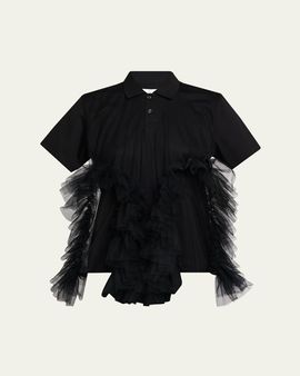 Noir Kei Ninomiya Tiered Tulle Polo Shirt