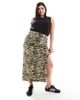 Noisy May Curve Noisy May Curve adjustable rushed midi skirt in beige zabra print-Black - 1
