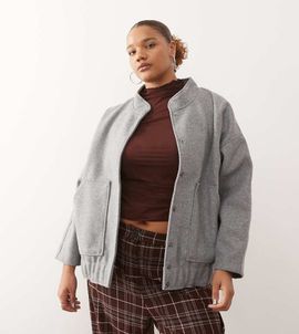 Noisy May Curve Noisy May Curve brushed bomber jacket in light gray