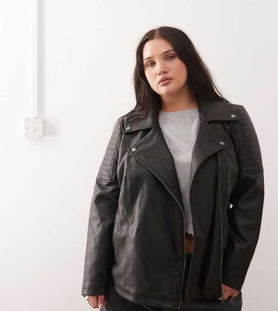 Noisy May Curve Noisy May Curve faux leather jacket in black