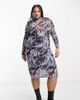 Noisy May Curve Noisy May Curve high neck mesh crop top in lilac and black graphic print - part of a set-Gray - 1