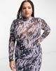 Noisy May Curve Noisy May Curve high neck mesh crop top in lilac and black graphic print - part of a set-Gray - 3