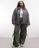Noisy May Curve Noisy May Curve lightweight quilted jacket with corduroy contrast collar in brown plaid - 2