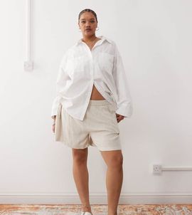 Noisy May Curve Noisy May Curve linen mix shorts in oatmeal-Neutral
