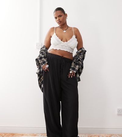 Noisy May Curve Noisy May Curve loose fit linen mix pants in black
