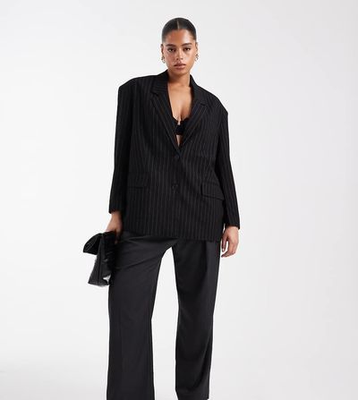 Noisy May Curve Noisy May Curve oversize blazer in black pinstripe