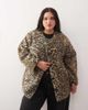 Noisy May Curve Noisy May Curve oversized collarless teddy jacket in leopard print-Black - 2