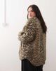 Noisy May Curve Noisy May Curve oversized collarless teddy jacket in leopard print-Black - 4