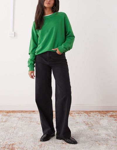 Noisy May Noisy May Alexa mid rise wide leg jeans in black denim