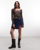 Noisy May Noisy May asymmetric slit denim mini skirt with belt in dark blue - 1