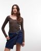 Noisy May Noisy May asymmetric slit denim mini skirt with belt in dark blue - 3