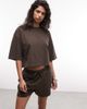 Noisy May Noisy May boxy crop T-shirt in washed brown - part of a set-White - 1