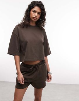 Noisy May Noisy May boxy crop T-shirt in washed brown - part of a set-White