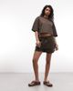 Noisy May Noisy May boxy crop T-shirt in washed brown - part of a set-White - 2