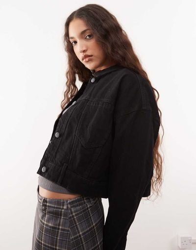 Noisy May Noisy May boxy cropped denim jacket in black