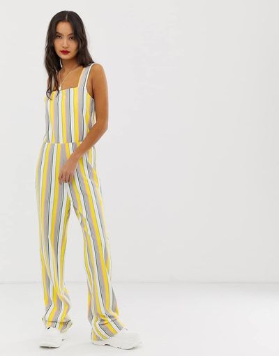 Noisy May Noisy May bright stripe wide leg jumpsuit-White