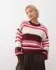 Noisy May Noisy May chunky open knit sweater in white & pink stripe-Red - 1