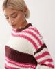 Noisy May Noisy May chunky open knit sweater in white & pink stripe-Red - 2