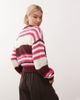 Noisy May Noisy May chunky open knit sweater in white & pink stripe-Red - 4