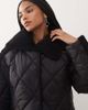 Noisy May Noisy May collar detail quilted short coat with teddy insert in black - 3