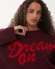 Noisy May Noisy May crew neck boxy knit sweater in burgundy with red text - 1