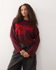 Noisy May Noisy May crew neck boxy knit sweater in burgundy with red text - 3