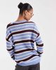 Noisy May Noisy May crew neck knit sweater in blue and burgundy stripes - 4
