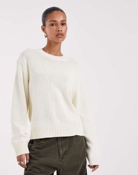 Noisy May Noisy May crew neck knit sweater in cream-White