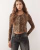 Noisy May Noisy May cropped button up top with lettuce edges in leopard print-Black - 1