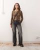 Noisy May Noisy May cropped button up top with lettuce edges in leopard print-Black - 3