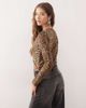 Noisy May Noisy May cropped button up top with lettuce edges in leopard print-Black - 4