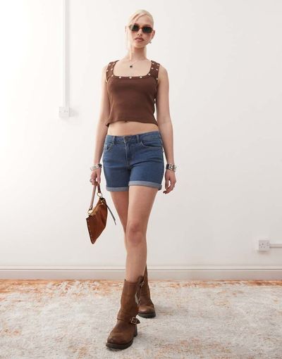Noisy May Noisy May Debby denim shorts in mid wash blue