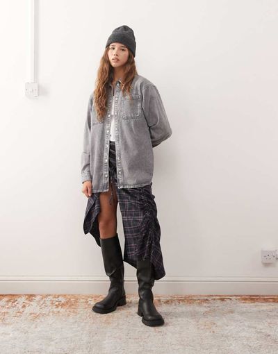 Noisy May Noisy May denim shacket in washed gray