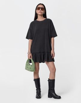 Noisy May Noisy May dropped hem t-shirt dress with seam detailing in washed black