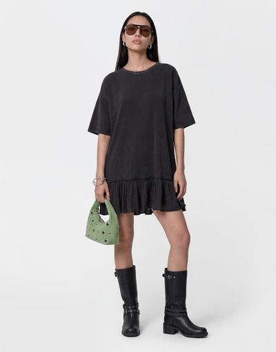 Noisy May Noisy May dropped hem t-shirt dress with seam detailing in washed black