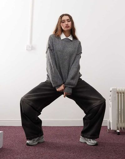 Noisy May Noisy May exposed seam detail sweater in gray