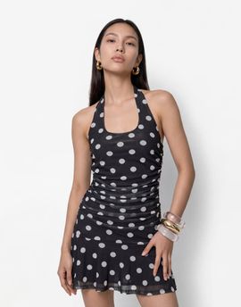 Noisy May Noisy May halterneck mini dress in black polka dot print