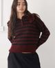 Noisy May Noisy May Henley knit sweater with Peter Pan collar in burgundy stripe-Red - 1