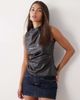 Noisy May Noisy May high neck faux leather asymmetric top in black - 1