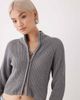 Noisy May Noisy May high neck full zip up cardigan in medium gray - 1