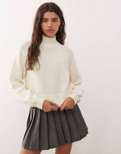 Noisy May Noisy May high neck knit sweater in cream-White