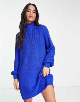 Noisy May Noisy May high neck mini sweater dress in royal blue