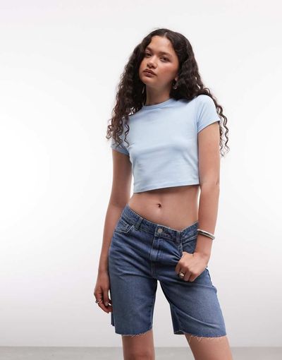 Noisy May Noisy May high rise baggy denim shorts in mid wash blue